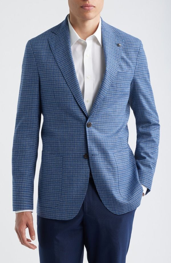 ジャックビクター メンズ アウター コート コットン ニット リネン Jack Victor Hampton Blue Plaid Knit Linen Cotton Blend Sport Coat Blue ブルー