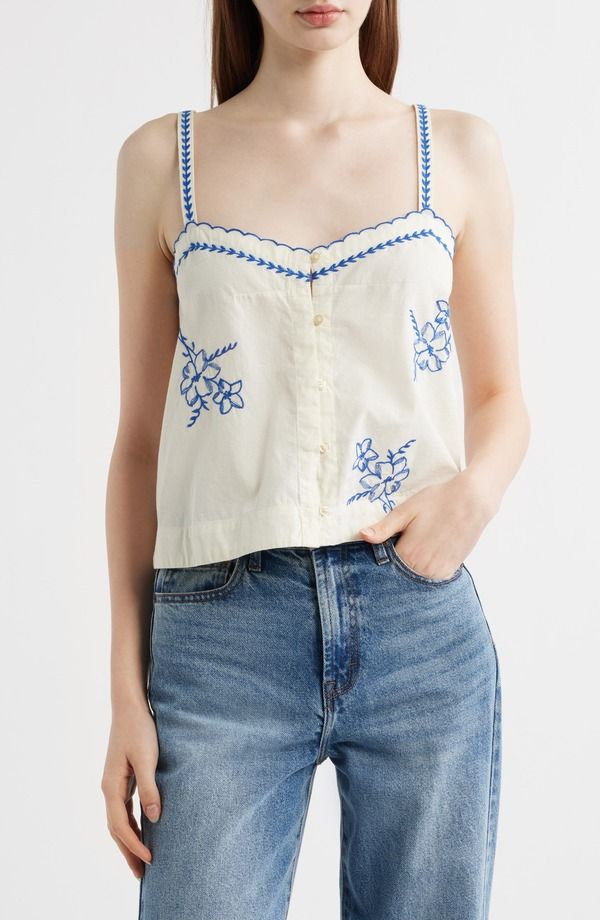 ザ・グレート レディース トップス シャツ フラワー柄 刺繍 フラワー THE GREAT The Weekend Floral Embroidered ButtonUp Top Cream クリーム