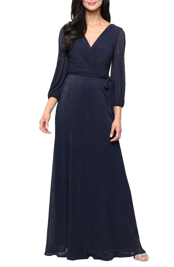 アレックスイブニングス レディース トップス ワンピース プリーツ メッシュ トール Alex Evenings Metallic Micro Pleated Mesh Gown Dark Navy ネイビー