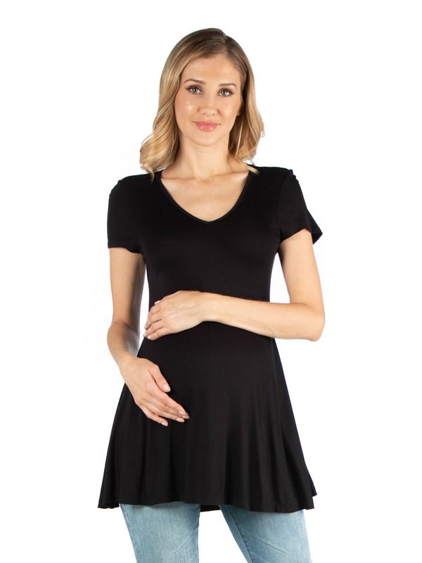 24 セブンコンフォート レディース トップス シャツ マタニティ 24seven Comfort Apparel Maternity Short Sleeve Flared Tunic Top Black ブラック