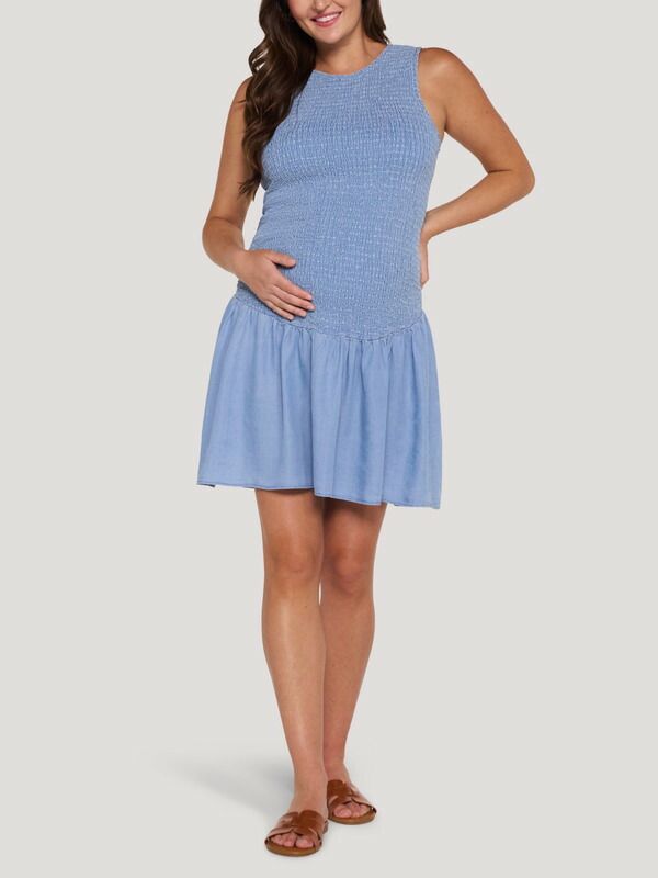 マザーフッドマタニティー レディース トップス ワンピース ミニ ノースリーブ シャーリング MOTHERHOOD MATERNITY Sleevelessmockedrop Waist Mini Dress Chambray