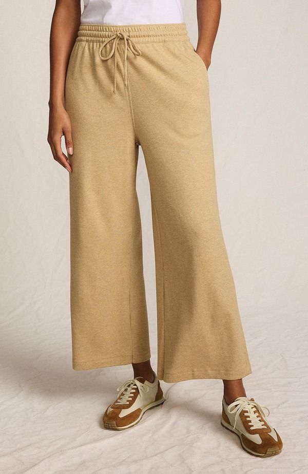ランズエンド レディース ボトムス レギンス ワイドレッグ パンツ ニット Lands End Sport Knit Pull On Drawstring Wide Leg Cropants French Pecan Heather ヘザー