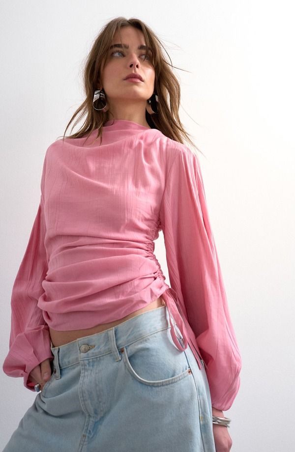 トップショップ レディース トップス シャツ Topshop Cinched Side Tie Top Light Pink ピンク