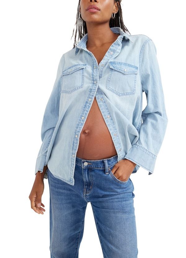 ハッチ レディース トップス シャツ デニム マタニティ HATCH The Denimaternity Shirt Light Wash デニム