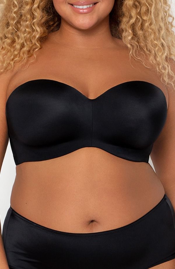 カービークチュール レディース アンダーウェア ブラジャー ストラップレス Curvy Couture Strapless Underwire PushUp Bra Black Hue ブラック