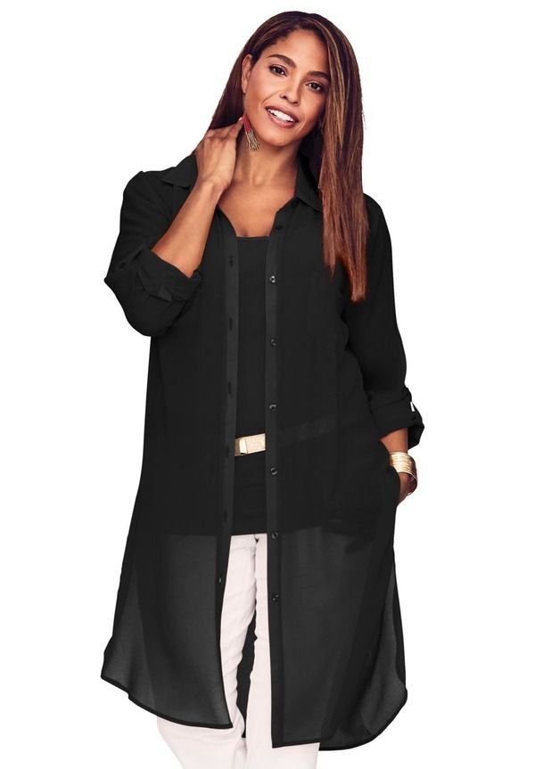 ジェシカロンドン レディース トップス シャツ ジョーゼット シアー Jessica London Sheer Georgette Mega Tunic Black ブラック