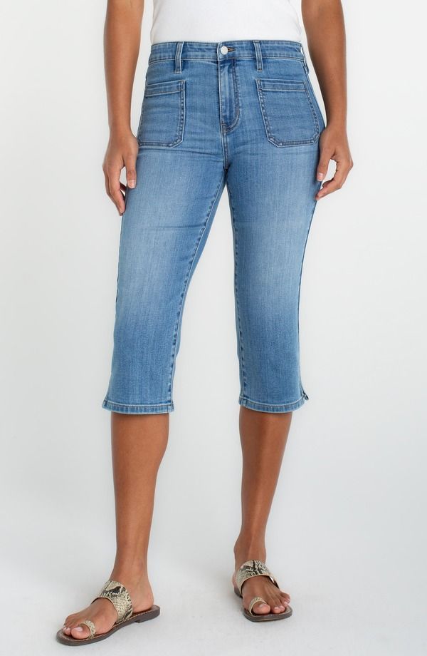 リバプール レディース ボトムス デニムパンツ キャップ Liverpool Denim Capris Ocean Breeze デニム
