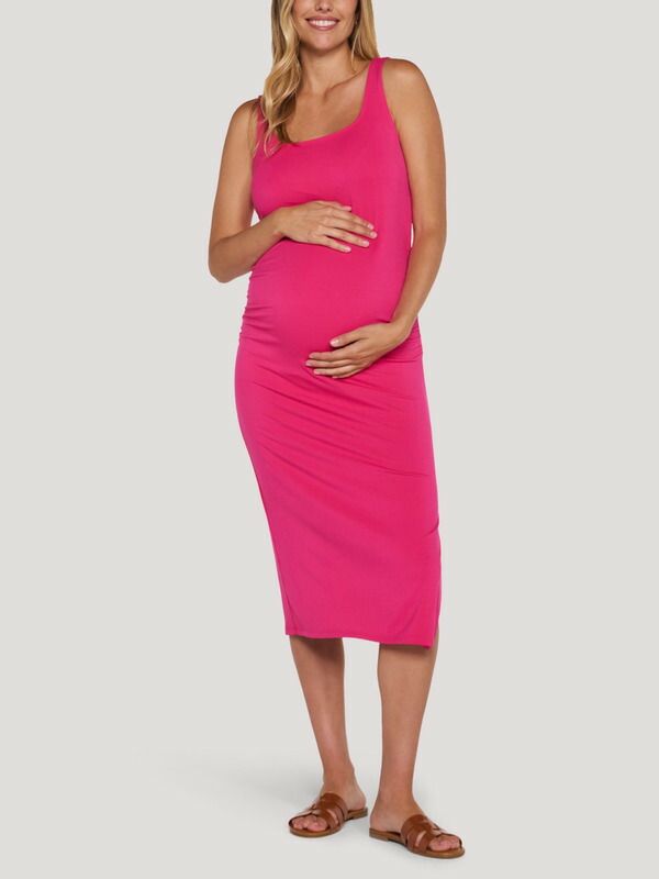 マザーフッドマタニティー レディース トップス ワンピース ギャザー ミディ ノースリーブ MOTHERHOOD MATERNITY Sleevelesside Ruched Midi Dress Fuchsia Rose フューシャ