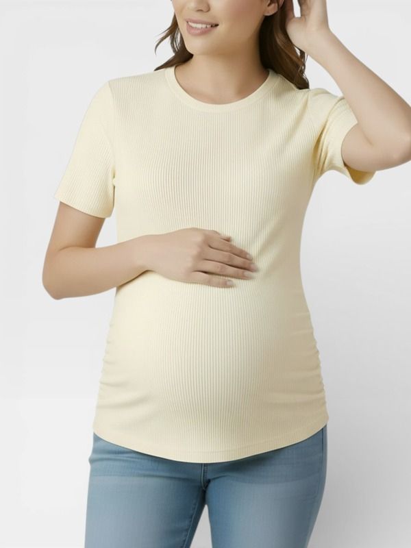 マザーフッドマタニティー レディース トップス シャツ クルーネック ギャザー MOTHERHOOD MATERNITY Womens Crew Neck SideRuched Maternity Short Sleeve Top Soft Yellow イエ