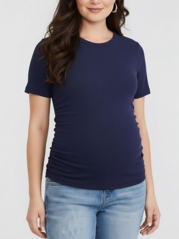 マザーフッドマタニティー レディース トップス シャツ クルーネック ギャザー MOTHERHOOD MATERNITY Womens Crew Neck SideRuched Maternity Short Sleeve Topeacoat