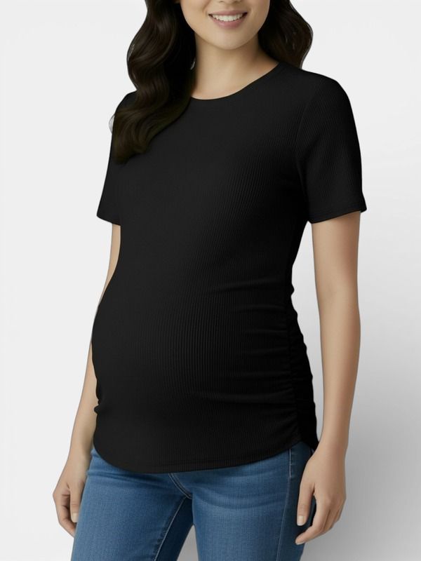 マザーフッドマタニティー レディース トップス シャツ クルーネック ギャザー MOTHERHOOD MATERNITY Womens Crew Neck SideRuched Maternity Short Sleeve Top Black ブラック
