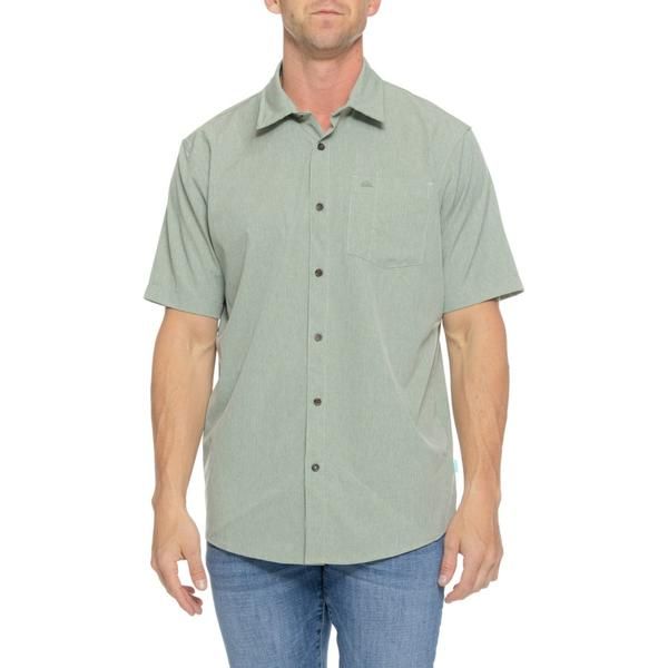 クイックシルバー ウォーター マン メンズ トップス シャツ Quiksilver Waterman Radiance Woven Tech Shirt Short Sleeve Lily Pad Green グリーン