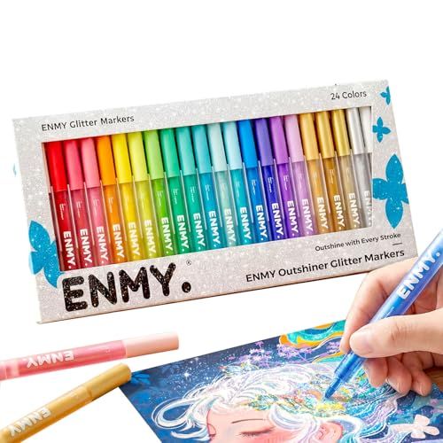 Enmy 24色セット ラメペン メタリック ラメマーカー カラーペン ラメ入り アルバム キラキラ 漫画 パール 金色 キャンバス/ガラス/木 布用ペン プラモデル 陶芸 フォトなど (24レッド)ｍａ d091a61f