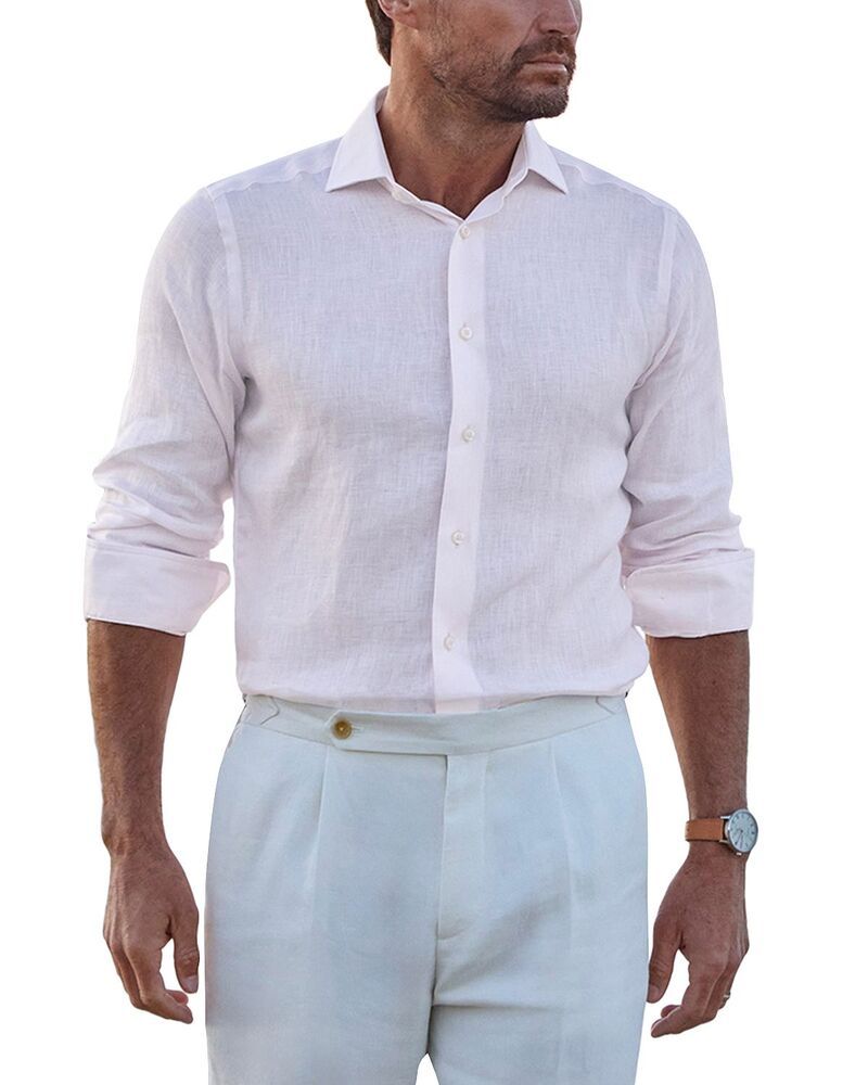 デイビッドドナヒュー メンズ トップス シャツ リネン Davidonahue Trim Fit Linen Herringbone Dresshirt Pink ピンク