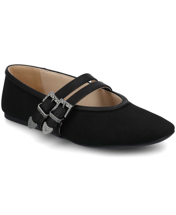 ジュルネ コレクション レディース シューズ パンプス Journee Collection Womens Florene Double Mary Jane Buckle Flats Black ブラック