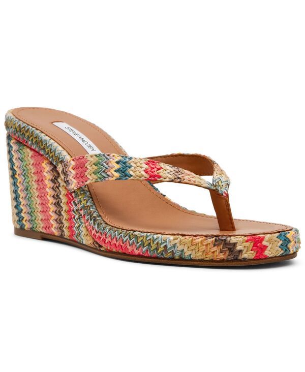 スティーブ マデン レディース シューズ サンダル Steve Madden Womens Playing Wedge Thong Sandals Bright Multi Raffia マルチカラー