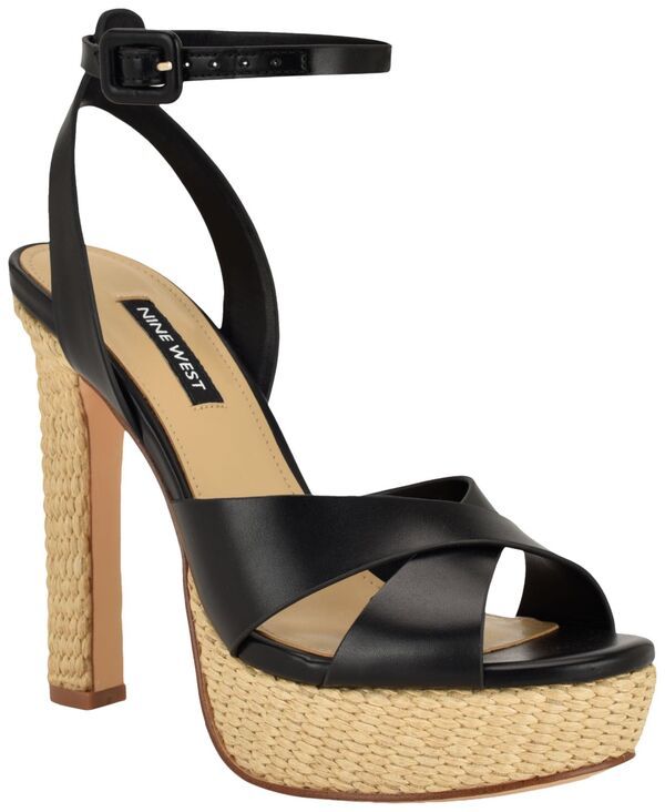 ナインウェスト レディース シューズ サンダル プラットフォーム ヒール Nine West Womens Weston CrissCross High Block Heel Platform Sandals Black ブラック