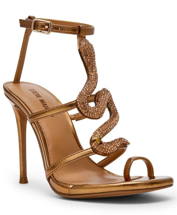 スティーブ マデン レディース シューズ サンダル ヒール Steve Madden Womens Python Embellished TStrap Stiletto Heel Dressandals Bronze Metallic メタリック