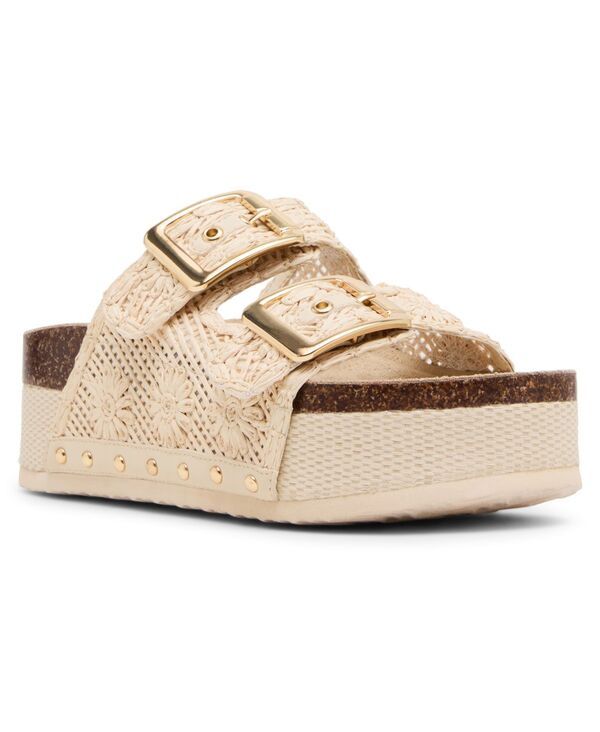 マッデンガール レディース シューズ サンダル Madden Girl Womens BabesRF DoubleStrap Round Toe Flatform Footbed Sandals Nude Floral Raffia