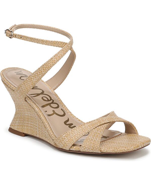 サムエデルマン レディース シューズ サンダル Sam Edelman Womens Davi Strappy Wedge Sandals Bleached Beechwood Faux Raffia