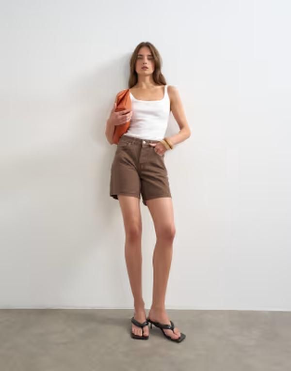 トップショップ レディース ボトムス ハーフパンツ・ショーツ ショートパンツ デニム Topshop Editor denim shorts BROWN ブラウン