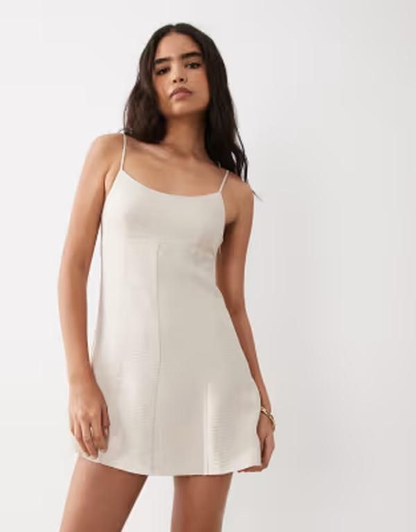 マンゴ レディース トップス ワンピース ミニ Mango strappy mini dress in cream クリーム