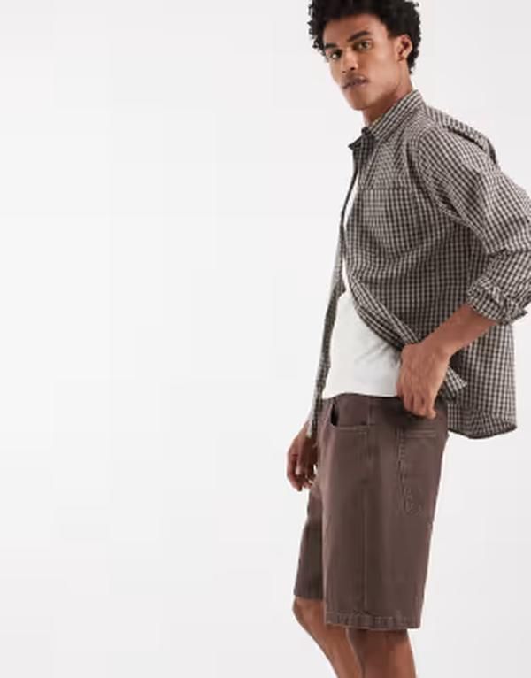 エイソス メンズ ボトムス ハーフパンツ・ショーツ デニム ASOS DESIGN loose denim jorts in washed Brown ブラウン