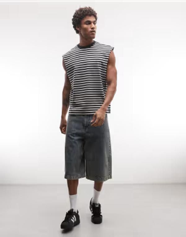 ウィークデイ メンズ トップス Tシャツ ノースリーブ Weekday oversized sleeveless Tshirt stripe Gray stripe グレー