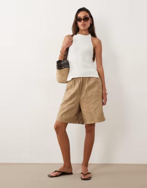 エイソス レディース トップス タンクトップ ホルター ASOS DESIGN halter slub top White ホワイト