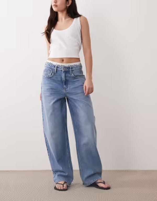 マンゴ レディース ボトムス デニムパンツ コットン ジーンズ Mango Bet 100 cotton barrel jeans in light Dark blue ブルー