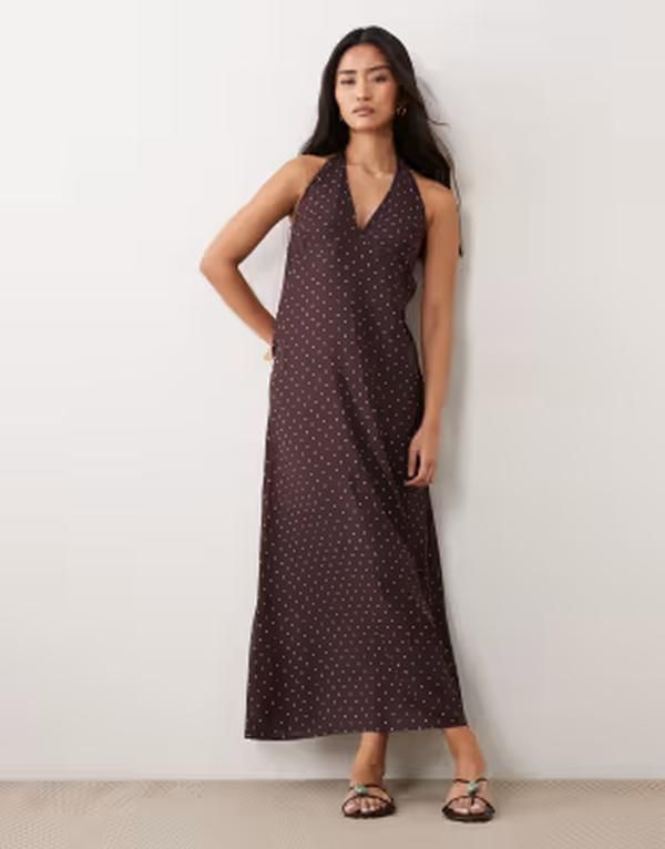ミスセルフフリッジ レディース トップス ワンピース ドット柄 ドット マキシ ホルター Misselfridge spun halter maxi dress in polka dot Polka dot ドット