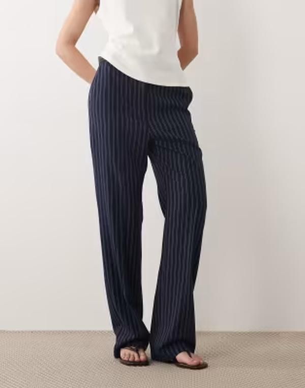 エイソス レディース ボトムス カジュアルパンツ ASOS DESIGN tailored slim straight pantstripe Navy Stripe ネイビー