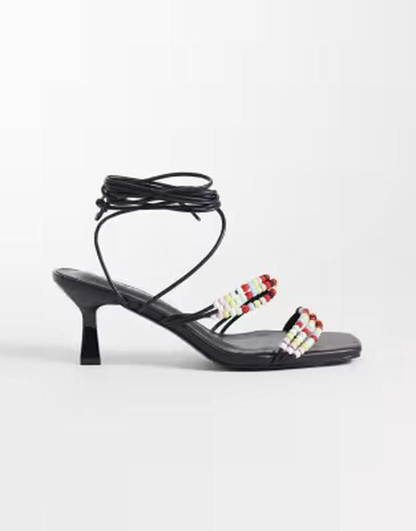 パブリックデザイア レディース シューズ サンダル ヒール Public Desire kitten heel sandals in color beads Black ブラック