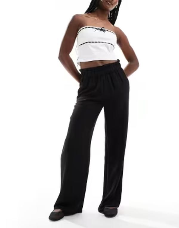 ジェイディーワイ レディース ボトムス カジュアルパンツ ワイドレッグ JDY high waisted wide leg pants with frill waistband Black ブラック