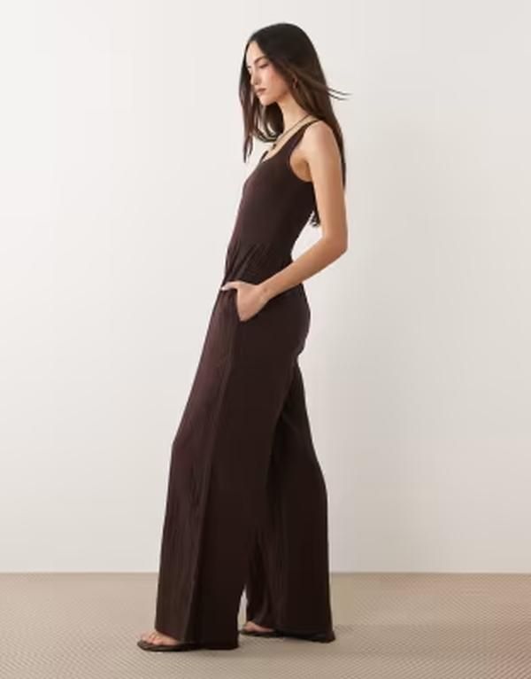 ブレーブソウル レディース トップス ジャンプスーツ Brave Soul scoop neck jumpsuit in chocolate BROWN ブラウン
