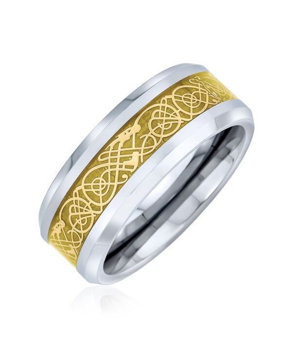 ブリング レディース アクセサリー Bling Jewelry TwoTone Celtic Dragon Knot Carbon Fiber Inlay Band Ring 8MM Titanium Yellow イエロー