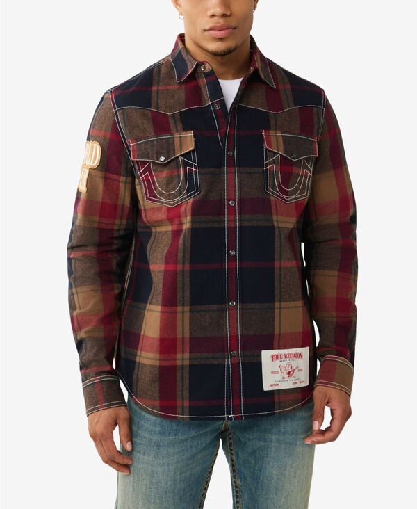 トゥルーレリジョン メンズ トップス シャツ True Religion Mens Plaid Big T Western Shirt Blue Tan ブルー