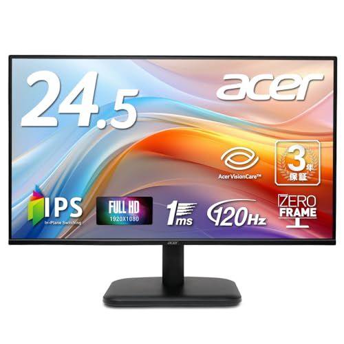 ☆新品☆Acer モニター 24.5インチ フルHD 非光沢 IPS 120Hz 1ms(VRB) sRGB 99% AdaptiveSync HDMI 1.4 ミニD-Sub 15ピン スピーカー・ヘッドフォン端子非搭載 VESAマウント対 9da7a26a