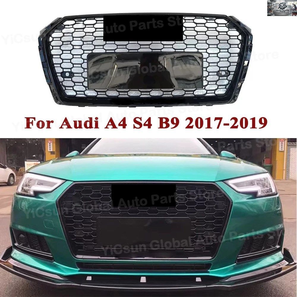 レーシンググリル アウディ A4 S4 B9 2017 2018 2019 モディファイド RS4 フロントバンパー メッシュ ハニカム フードグリル フォグランプ