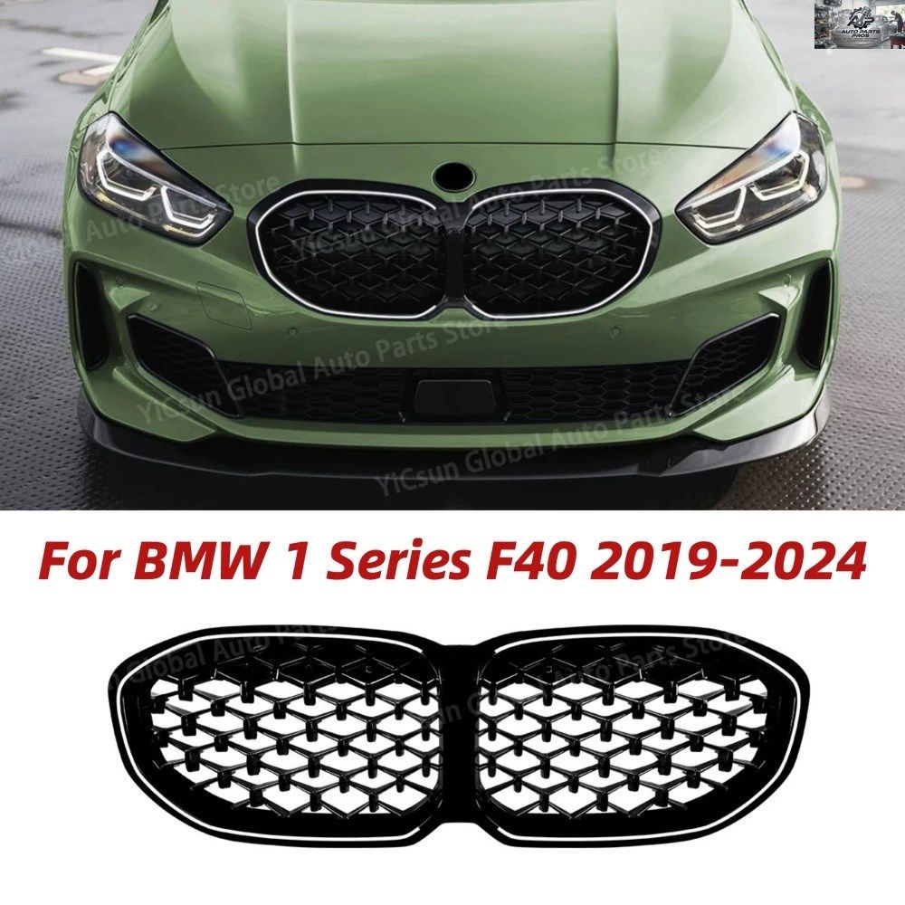 LEDホワイトライトグリル BMW 1シリーズ F40 M135I 118I 118D Mスポーツ 128TI 2019-2024 フロントバンパーグリル キドニーレーシンググリ