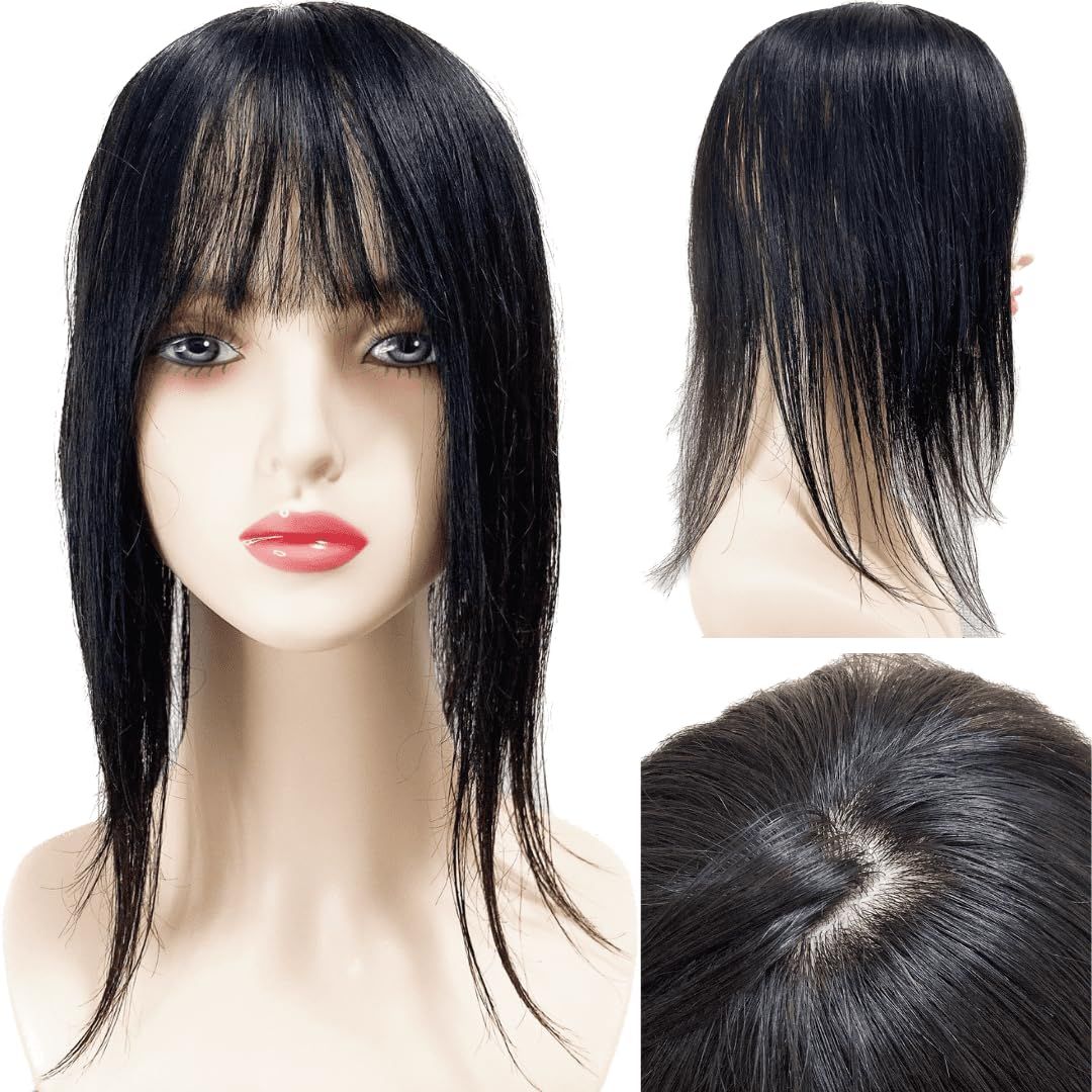 Luce brillare 部分ウィッグ 人毛100% ヘアピース トップピース トップカバー 白髪カバー 前髪ウィッグ 自然 部分カツラ 医療用 浮かない かつら 女性 レディース つむじ 頭頂部 ストレート 35cm 艶髪美人セミロ [ナチュラルブラック]