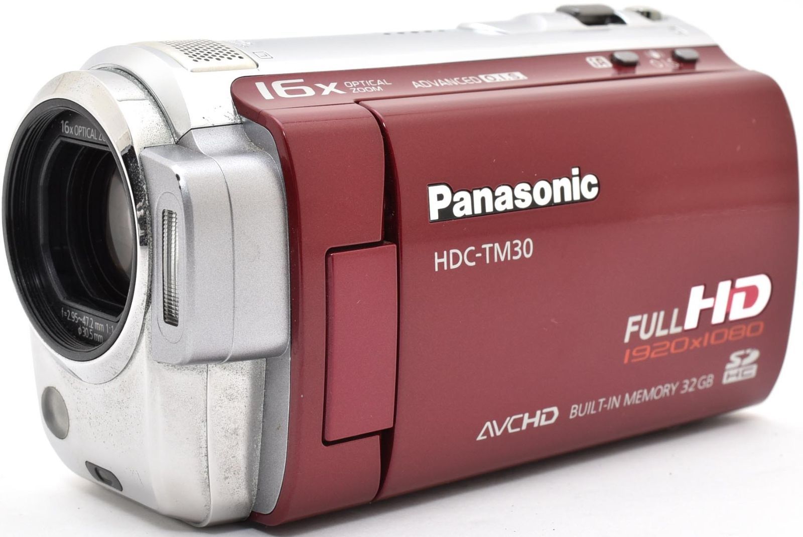 Panasonic Camcorder Panasonic HDC-TM30 Cranberry Red Used Brand New with SD Card & Camera Case Ready to Use, Lightweight, Compact, Long Term Warranty