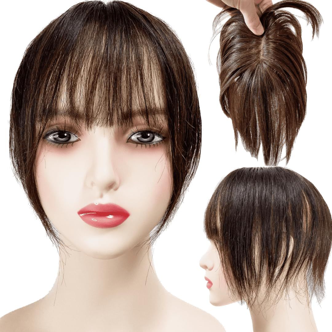 Luce brillare 部分ウィッグ 人毛100% ヘアピース トップピース トップカバー 白髪カバー 前髪ウィッグ 自然 部分カツラ 医療用 浮かない かつら 女性 レディース つむじ 頭頂部 ストレート 艶髪美人ミ [ナチュラルブラウン (20cm)]