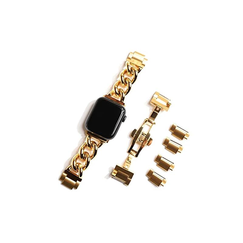[Royce&Roland] AppleWatch用 チャンキー チェーンベルト (シルバー/ステンレス) 工具不要 バタフライバックル (40mm 41mm 42mm, ゴールド)