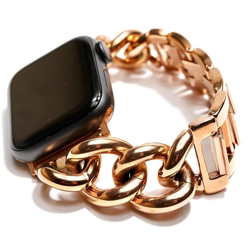 Royce&Roland Apple watch チェーンバンドおしゃれ アップルウォッチ 時計 バンド (ステンレス シルバー) レディース メンズ ギフト プレゼント (40mm 41mm 42mm, ピンクゴールド)