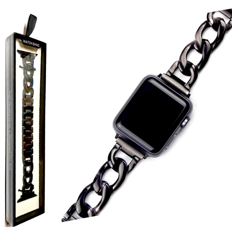 Royce&Roland Apple watch チェーンバンド おしゃれ アップルウォッチ 時計 バンド (ステンレス/シルバー) レディース メンズ ギフト プレゼント (44mm 45mm 46mm 49mm, ブラック)