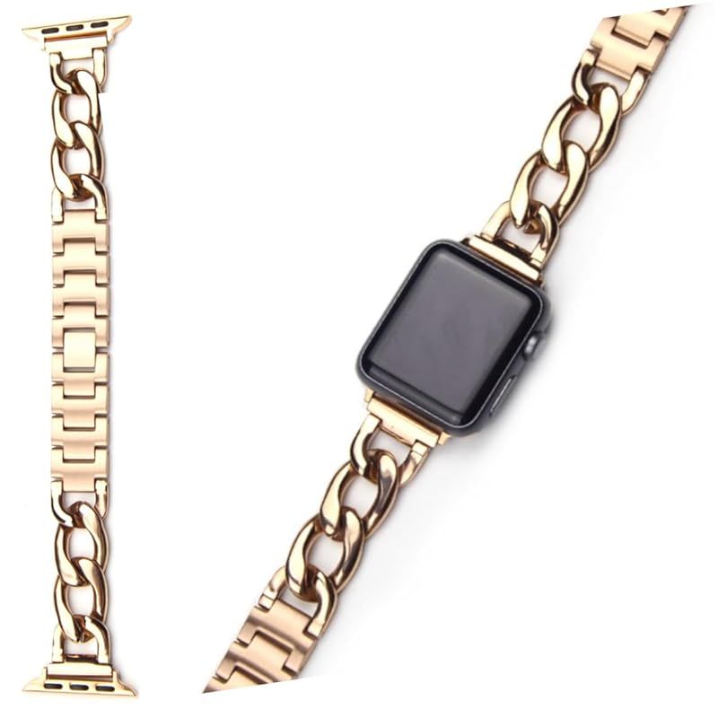 Royce&Roland Apple watch チェーンバンド おしゃれ アップルウォッチ 時計 バンド (ステンレス/シルバー) レディース メンズ ギフト プレゼント (44mm 45mm 46mm 49mm, ピンクゴールド)