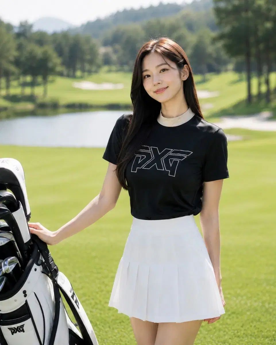 正規品 PXG レディース ハイネック ロゴ 半袖 ゴルフ Tシャツ ブラック S