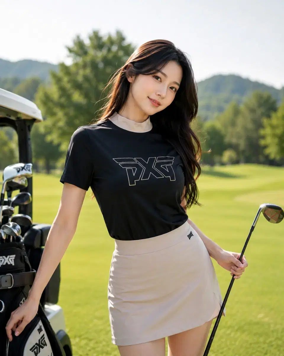正規品 PXG レディース ハイネック ロゴ 半袖 ゴルフ Tシャツ ブラック S