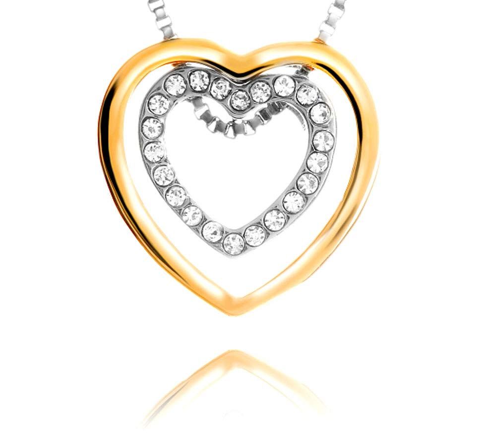 Fairy Heart 日本製 オープンハート プレゼントギフト ネックレス シルバー レディース プレゼント 人気カラー 2種類 人気な3色 レディース (ハートインハートゴールドプラチナ) [ハートインハートゴールドプラチナ]